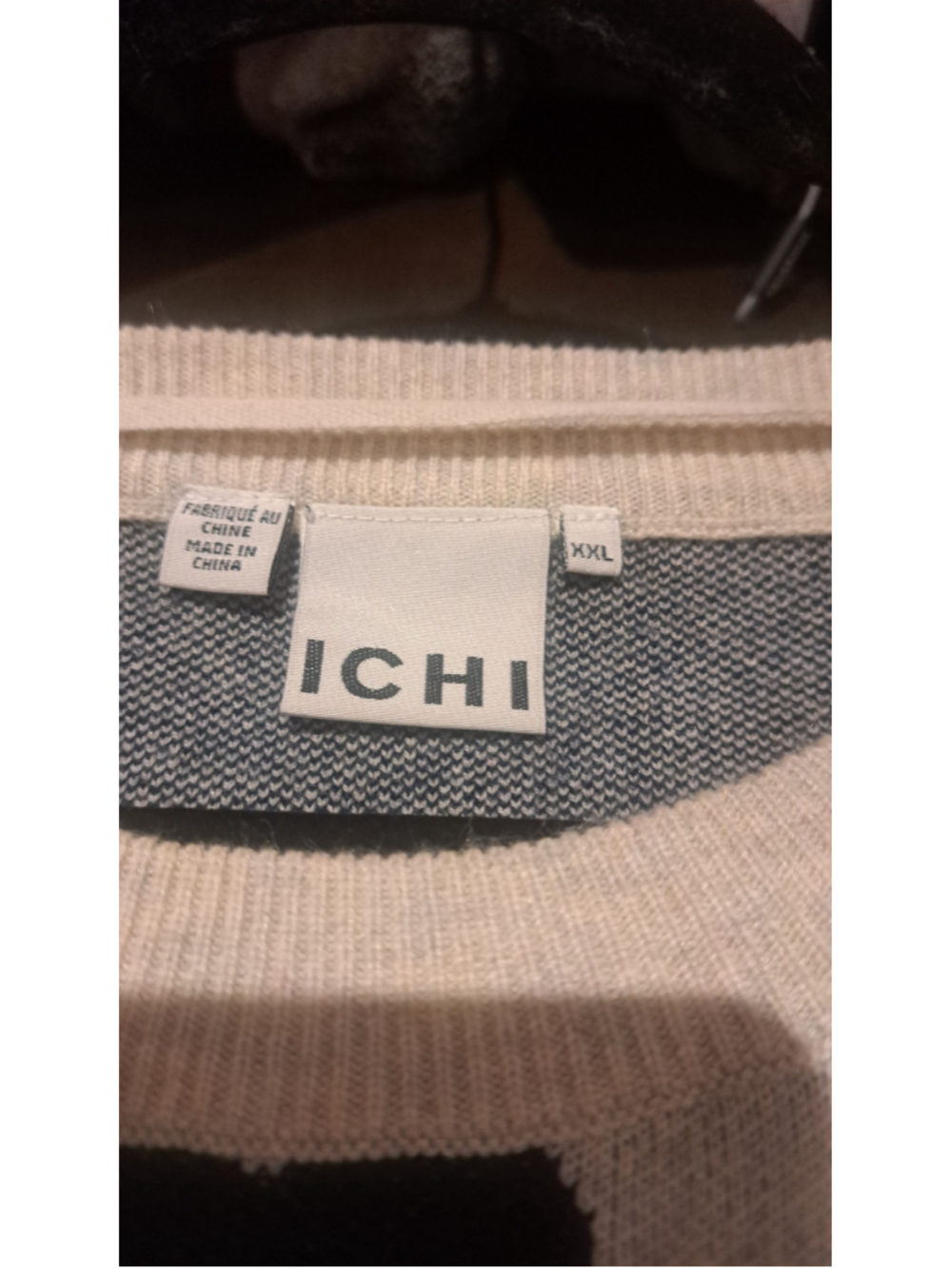 792 - Women's ICHI Heart Print Crew Neck Sweater Beige Black XXL - Picture 9 of 9